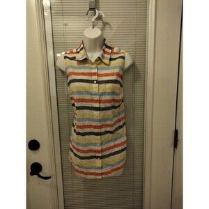 Cotton sleeveless colorful strip collar button down blouse women size large